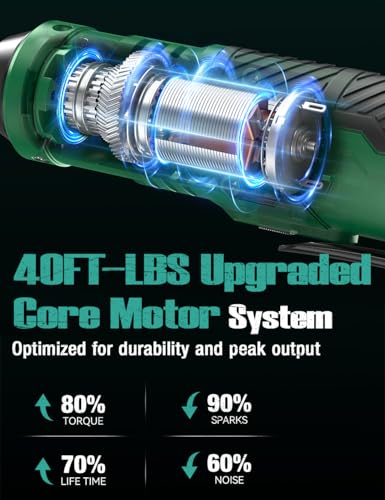 KIMO Extended Cordless Ratchet Wrench 3/8" Set, 400RPM 40Ft-Lbs 4-Inch Long Neck Electric Ratchet Wrench w/Variable Speed, 7 Sockets & 1/4" Adapter, 12V Power Ratchet Wrenches w/ 2x2.0 Ah Batteries - color: Midnight Green