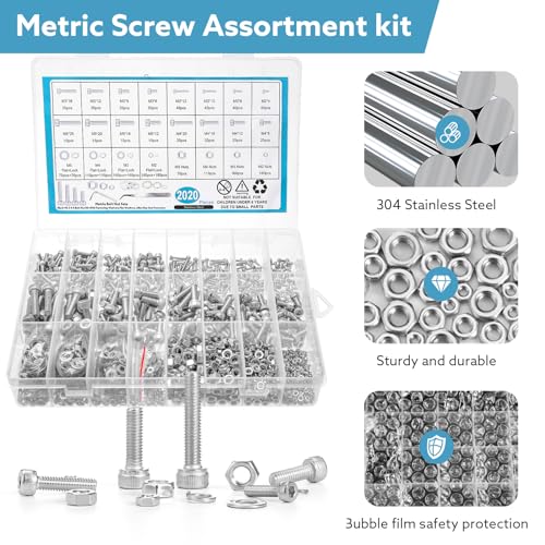 2024-Piece Metric Screw Assortment Kit, M2 M3 M4 M5, 304 Stainless Steel - size: M2-M5, 304 Stainless Steel, Hex Socket Head