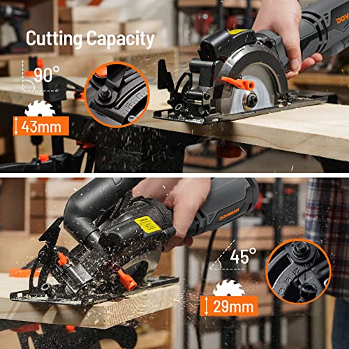 DOVAMAN Circular Saw, 5.8A 4-1/2" Circular Saw w/Laser & Auxiliary Handle - color: B-grey