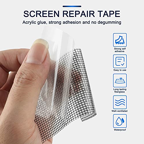 SANKEMU Window Screen Repair Kit 2 in X 16.5FT 3-Layer Strong Adhesive & Waterproof Tape Fiberglass Covering mesh, Repair for Window Screen and Screen Door tears Holes - size: 2 in X 16.5FT