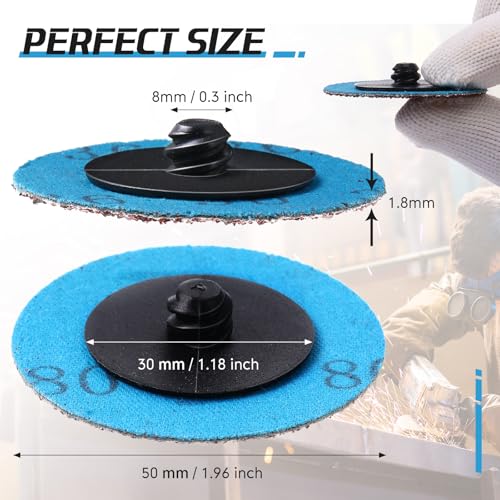 200 Pcs 2 Inch Sanding Discs 36/60/80/120 Grit Discs Aluminum Oxide Coated Die Grinder Accessories for Surface Prep, Grinding Burrs Polishing Finishes Removing Rust Paint