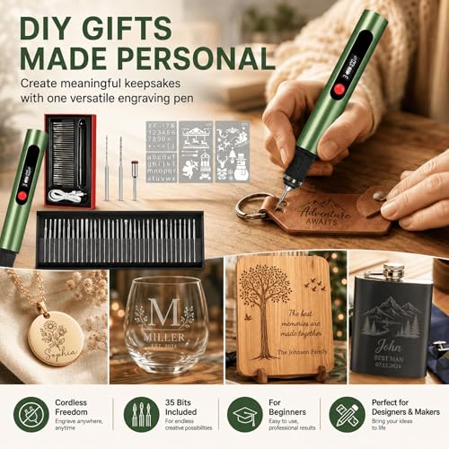 Engraving Pen,Lightweight Kit,35 Bits,3 Speed,Beginner-friendly Craft Tool - color: Green