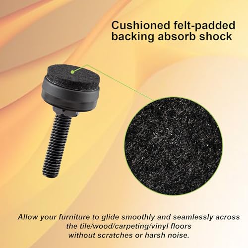8-Pack Adjustable Furniture Leveling Feet, M8 ISO Metric Thread, 1.8 Inch Height, 1'' Base, Includes Nuts and Felt Padded, Black, Ideal for Desks, Tables, and Chairs