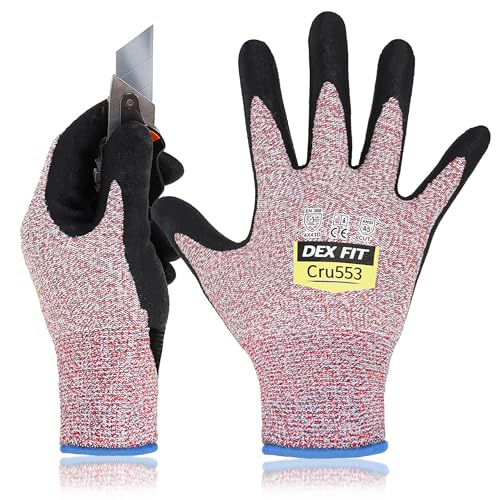 DEX FIT Level 5 Cut Resistant Gloves Cru553, 3D-Comfort Fit, Firm Grip, Thin & Lightweight, Touch-Screen Compatible, Durable, Breathable & Cool, Machine Washable; Red XS (6) 1 Pair - color: Red, size: X-Small
