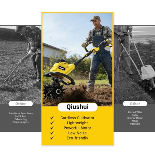 Cordless Garden Tiller Cultivator Compatible with Dewalt 20V MAX Battery, 360 RPM Electric Rototiller, 48 Steel Tines, 9.0" Tilling Width, 6.6" Depth, Rotary Tiller for Lawn/Gardening/Soil(Tool Only)