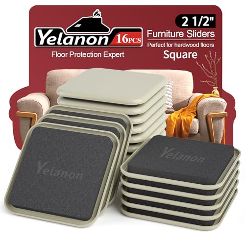 Yelanon Square Furniture Sliders – 16 PCS 2.5" Floor Protectors for Furniture – Strong Furniture Movers Sliders – Protects Floors from Scratches - size: 16pcs 2.5"beige