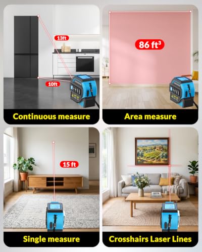 TEPU Laser Tape Measure 4-in-1, 197FT Laser Distance Meter with 16FT Tape - color: Blue-black