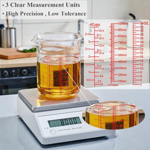 Ackers BORO3.3 Borosilicate Glass Measuring Cup with V-Spout, 1000 ml - size: 4Cup,1000ML