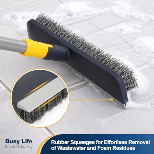 Yocada Floor Scrub Brush Telescopic Handle 2 in 1 Scrape Brush 55.9 inch | Stiff Bristle Shower Scrubber for Cleaning Patio Bathroom Garage Kitchen Wall Deck Tub Tile