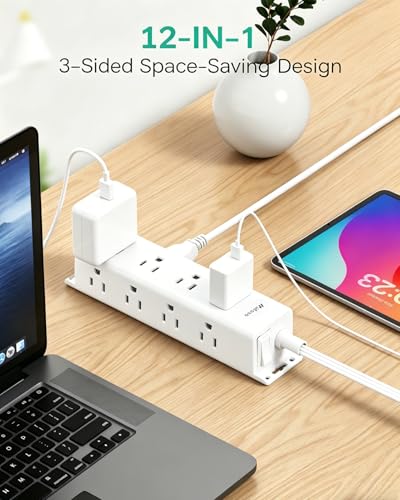 Surge Protector Power Strip, 12 Widely Spaced Multi Outlets on 3 Sides - color: White, size: 10 FT