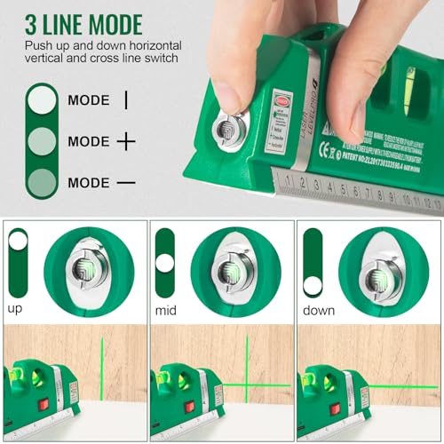 Level Tool Laser Level Leveler tool Cross Line Vertical and Horizontal Line with USB Rechargeable for Picture Hanging cabinets Tile Walls by AikTryee. - color: Green Laser