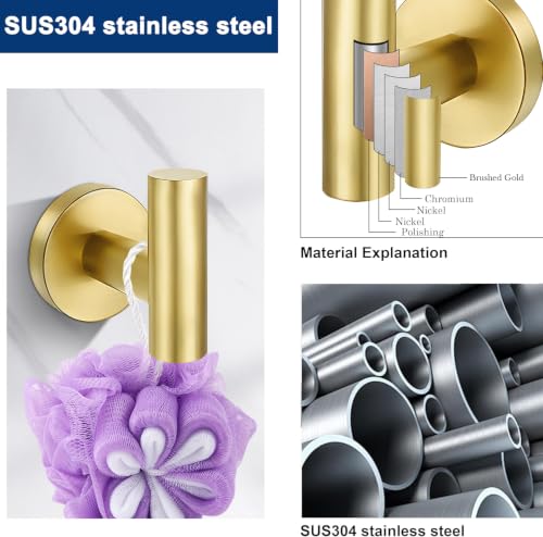 5 Pieces Bathroom Hardware Accessories Set Brushed Gold, 24Inch Bathroom Towel Rack Set SUS304 Stainless Steel, Round Toilet Paper Holder Heavy Duty, Wall Mounted - color: Brushed Gold, size: 5 Pieces 24" B