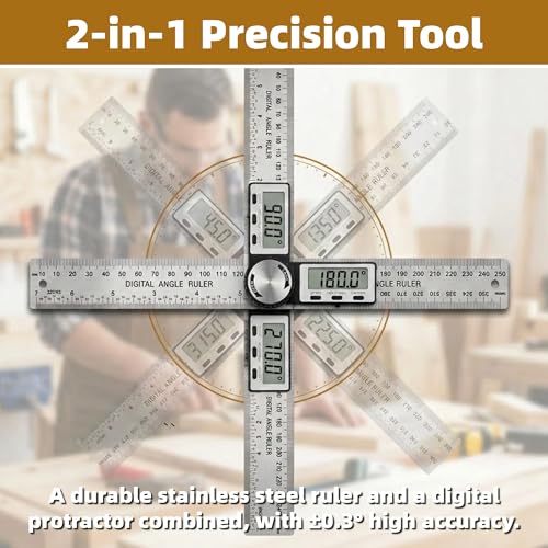 Digital Angle Finder, 7inch 200mm Stainless Steel Precision Measurements, Miter Saw Protractor Angle Calculation and Portable Design(DA-01)