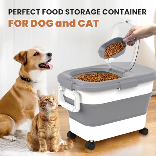 15-23Lbs Airtight Dog Food Storage Container,Collapsible Dog Food Container - color: Grey/23 LBS