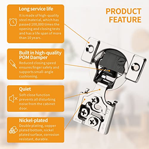 Chibery 10 Pack 1/2" Overlay 4D Soft Close Concealed Hinges for Face Frame Door, Adjustable Closing Speed, Smooth Slow Self Close Hinges, Satin Nickel, 105° Open Angle Stainless Steel Cabinet Hinges - color: 10 Pack, size: 1/2 inch Overlay