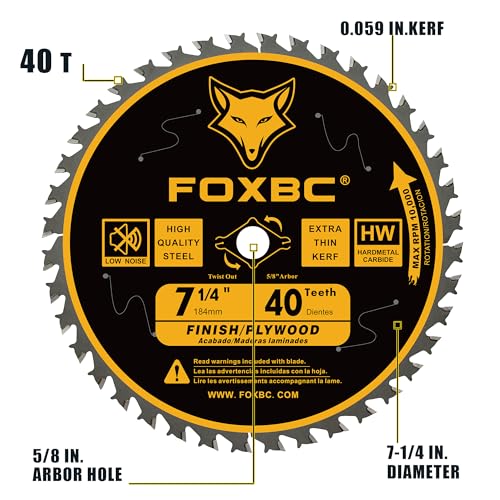 FOXBC 7-1/4 inch Circular Saw Blade 24T 40T 60 Tooth Combo Pack, Finish Wood Cutting with 5/8" Arbor, Diamond Knockout