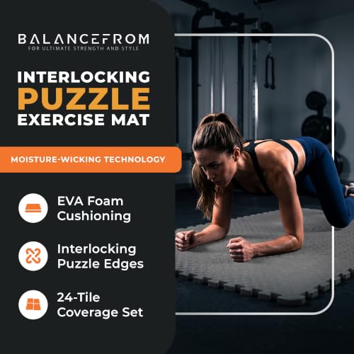 BalanceFrom Puzzle Exercise Mat 3/4-inch Thick, EVA Interlocking Foam Floor - color: Grey, style: 3/4" Thick, 96 Square Feet