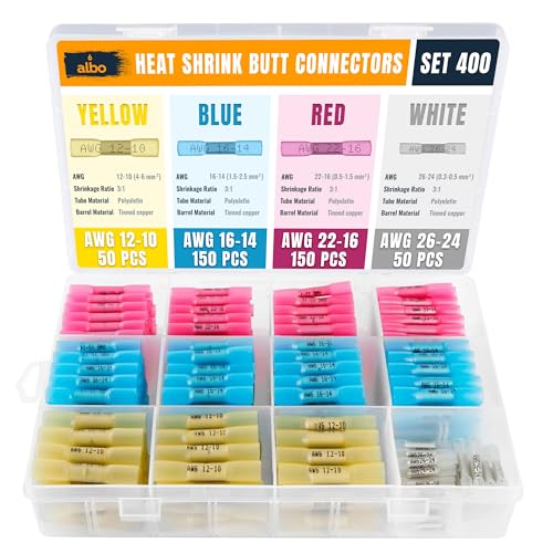ALBO 400 Pcs Heat Shrink Butt Connectors for 26-10 AWG Electrical Wire - color: Butt 400Pcs Set 26-10 AWG