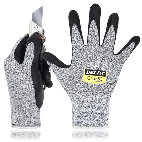 DEX FIT Level 5 Cut Resistant Gloves Cru553, 3D-Comfort Fit, Firm Grip, Thin & Lightweight, Touch-Screen Compatible, Durable, Breathable & Cool, Machine Washable; Grey S (7) 1 Pair - color: Grey, size: Small