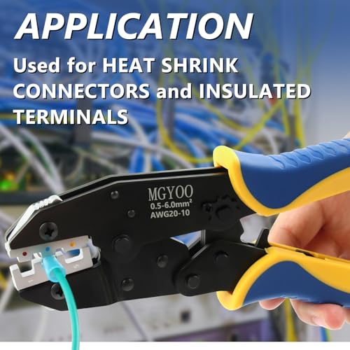 Wire Crimping Tool for Heat Shrink Wire Connectors AWG 20-10 Ratchet Wire Terminal Crimper Insulated Nylon Connectors and Electrical Wire Connectors Ratcheting Crimping Plier