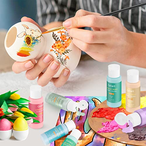 Caliart 24 Colors Pastel Acrylic Paint Set with 12 Brushes - color: Pastel, size: 2 Fl Oz (Pack of 24)