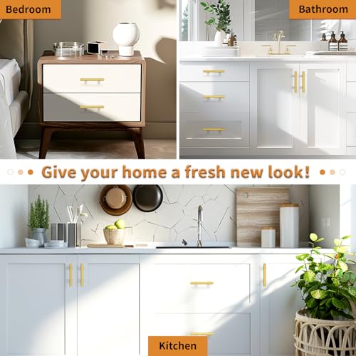 Probrico 30 Pack 3 Inch Center-to-Center Kitchen Cabinet Pulls T Bar Gold Cabinet Handles Modern Drawer Hardware Dresser Pulls, 5 Inch Total Length - color: Gold, size: hole center 3"