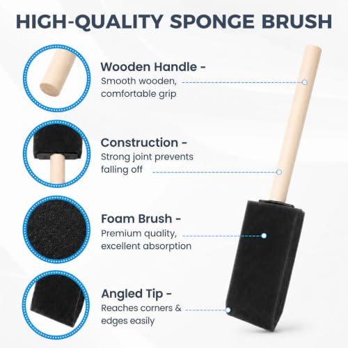 conda 50 Pack 0.5"-2" Different Size Assorted Foam Brush Set Wood Handle Paint Brush Set- Lightweight, Durable, Great for Acrylics, Stains, Varnishes - size: 0.5"-2"/ 50 Pack