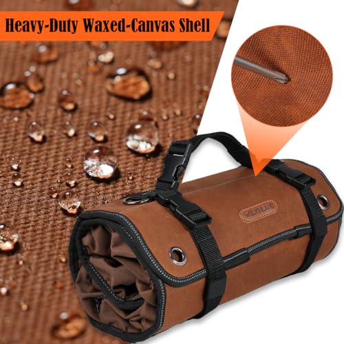 WELKINLAND Heavy-Duty Waxed Canvas Tool Roll, 7-Pocket 15L Tool Bag Roll
