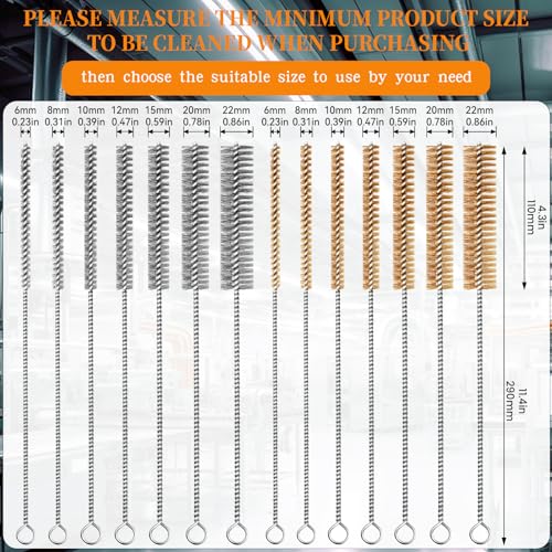 14pcs Wire Tube Cleaning Brush 12" Brass Stainless Steel Engine Brush Set - size: 14