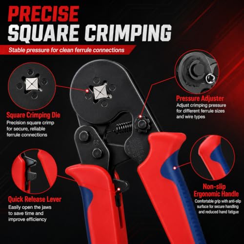 Ferrule Crimping Tool Kit, Square Crimping Plier + Automatic Wire Stripper, 2000PCS Ferrule Terminal Connectors 8 Sizes, for 0.5‑10mm² Electrical Wire, Professional Crimper Set for DIY and Electrician