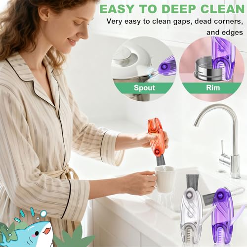 4 in 1 Cup Lid Cleaning Brush, Portable Water Bottle Brush, Multifunctional Cup Lid Cleaner Brush Set for Tight Spaces, Bottle Gaps, Tumblers, Travel Mug Caps(3 PCS) - color: White, Purple, Orange(3 Pcs)