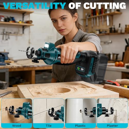 OCHESI Cordless Drywall Cut-Out Tool Compatible with Makita 18V Battery, 3 Speed Adjustable Brushless Rotary Saw with Up to 30000 RPM,Compact Spiral Saw Kit for Wood,Drywall,Tiles,plastic, (Tool Only)