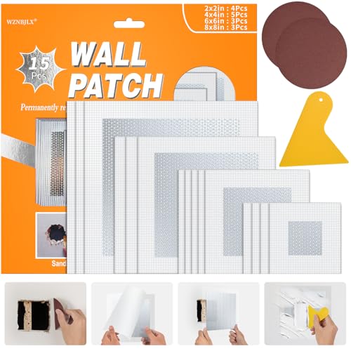 Wall Repair Patch Kit, 15 Pieces Aluminum Self-Adhesive Mesh Repair Patches for Drywall, Multiple Large Small Sizes 2/4/6/8 Inch Drywall Hole Repair Kit, Permanently Repairs Damaged Walls and Ceilings - size: 2/4/6/8in