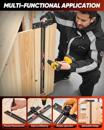 Saker 4-in-1 Scriber Marking Line Ruler, 29.5in Spliceable Extended T Square, Precision Line Drawing & Drilling Positioning Tool, Cabinet Hardware Jig with Angle Adjustment for Woodworking - size: 29.5inch T Square Ruler