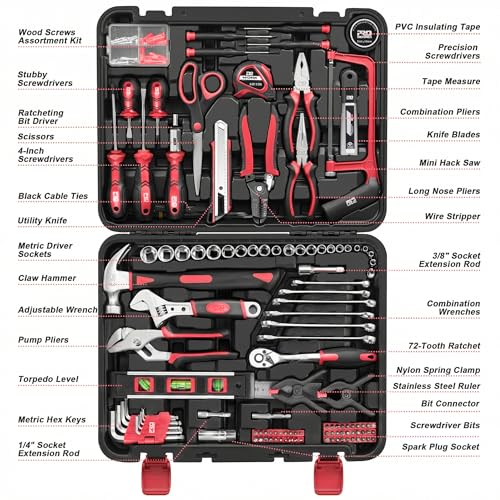 Prostormer 259-Piece Home Tool Kit with Portable Storage Box, Red - color: Red