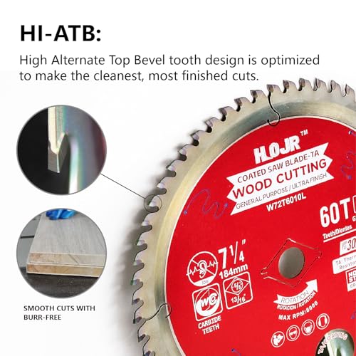 2-Pack 7-1/4" 60-Tooth 5/8" Arbor Woodworking Circular Saw Blade,Ultra Finish/General Purpose,Special Anti-Thermal Adhesion Coating on Cutting Edge-TA,High Finish, Long Life, 7-1/4" 60T 5/8" - size: 2PCS 7-1/4" 60T 5/8"