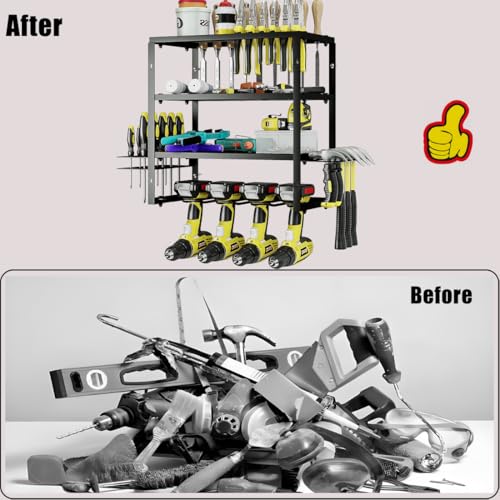 AZERPIAN Power Tool Organizer Heavy Duty Wall Mount Drill Tools Holder - size: 4 Slots 3Layers