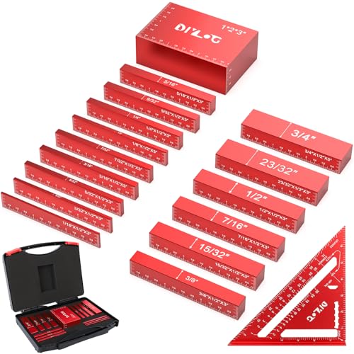 Setup Blocks Woodworking, Setup Blocks Height Gauge Set, 16 PCS Setup Blocks with Set Up Blocks for Woodworking, Case, Square Ruler, Aluminum Setup Bars for Router and Table Saw Accessories - style: Measurement