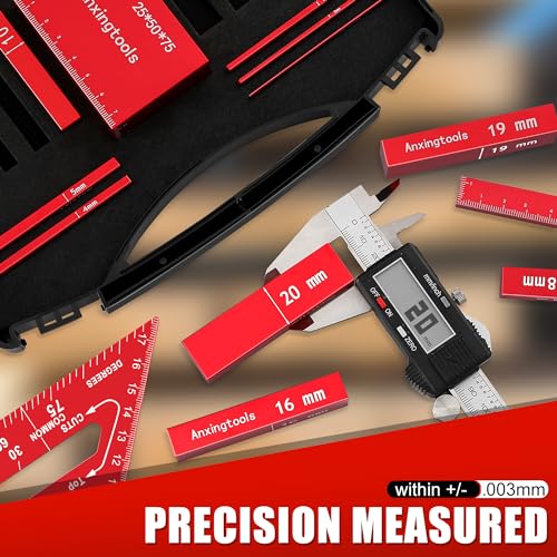 Metric Setup Blocks Height Gauge Set, 15pcs Precision Aluminum Setup Bars Guage Block Set Include Aluminum Alloy Triangle Ruler for Router and Table Saw Accessories Woodworking Set Up