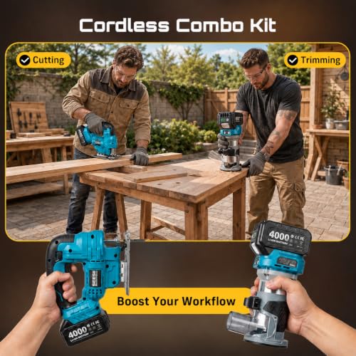 SEESII Cordless Jigsaw and Wood Router Tool Combo Kit - color: Blue Combo