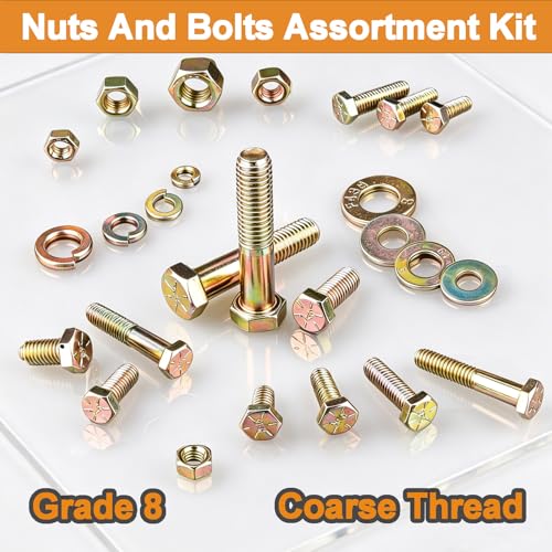 859PCS Grade 8 SAE Bolt Assortment Kit with Storage Box, Heavy-Duty Yellow Zinc Plated Alloy Steel Hex Bolt Set, Nuts with Flat & Lock Washers (1/4-20,5/16-18,3/8-16,1/2-13) for Home Improvement - size: 859pcs 1/4-20,5/16-18,3/8-16,1/2-13