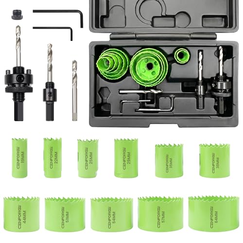 Bi-Metal Hole Saw Kit, HoleSaw Set with 3/4" to 2-1/2" (19-64mm) Saw Blades, Mandrels, Hex Key, Drill Bit, Hole Saw for Wood, Metal, Drywall, PVC