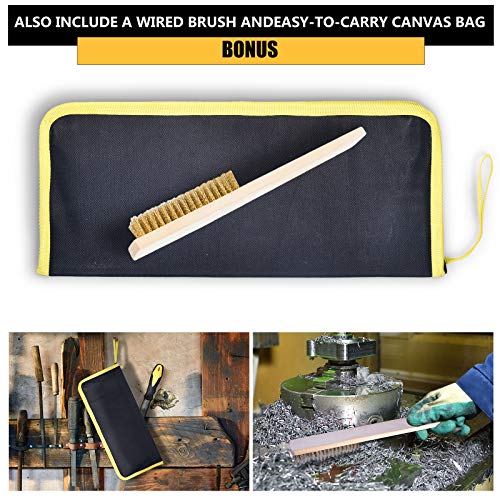 Metal File Set, Large Flat File/Half-Round File/Triangle File/Round File | With 12 pcs Needle Files, Storage Bag and Steel Brush, Ergonomic Handles, For Woodwork, Metal, Leather and Plastic - color: Black-17pcs