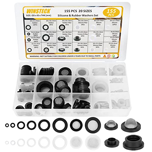 155 PCS Rubber & Silicone Hose Washers Kit, 20 Sizes with Screen Filter - size: 155PCS