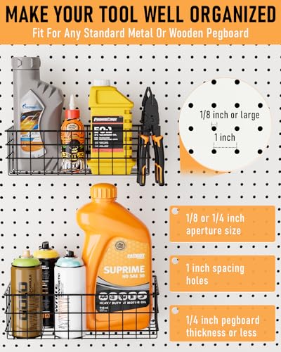 INCLY 4 Pack Pegboard Baskets Bins Set, Black Metal Pegboard Accessories - color: Black