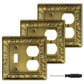 3-Pack Antique Brass Decorative Combo Toggle/Outlet 2 Gang Wall Plate - size: 2 Gang Toggle/Duplex