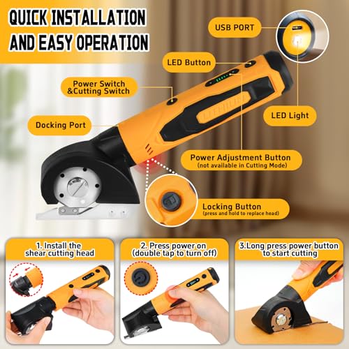 4-In-1 Cordless Electric Scissors,90pcs Multi-Functional 4V Cardboard Cutter Electric,Includes Interchangeable Rotary Tool Kit,Suitable For Cardboard Cutting,Sanding,Drilling,And Diy Crafts