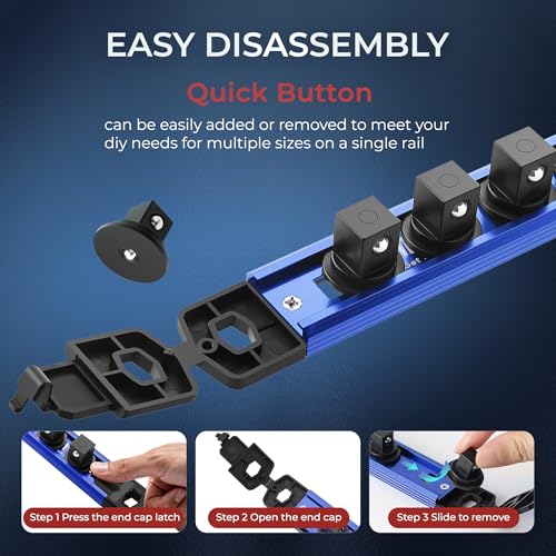 Reniteco Magnetic Socket Organizer Set, 3-Pack 1/4” Socket Rails - color: Blue, size: 1/4-Inch Drive,3pc