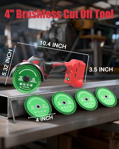 Ecarke Cordless Cut Off Tool Compatible with Milwaukee 18V Battery, 4" Circular Saw Brushless Motor with Blades, 18000 RPM Mini Cut Off Tool Kit for Wood/Metal/Plastic/Tile/Stone Cutting(Tool Only)