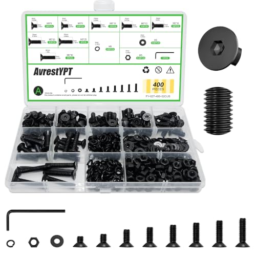 400Pcs M5 Countersunk Flat Head Phillips Machine Screws Assortment Kit, Nuts Washers with Screwdriver, M5x6/8/10/12/16/20/25/30mm for Electronics & Machinery - size: M5-400Pcs